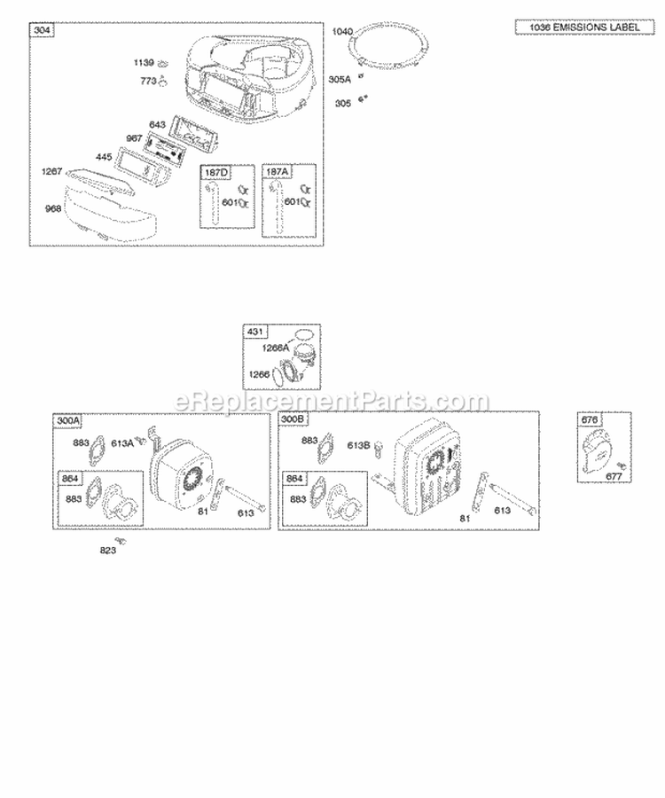 Air Cleaner Blower Housing Exhaust System Diagram and Parts List for 21A807-0215-E1  Briggs and Stratton Engine